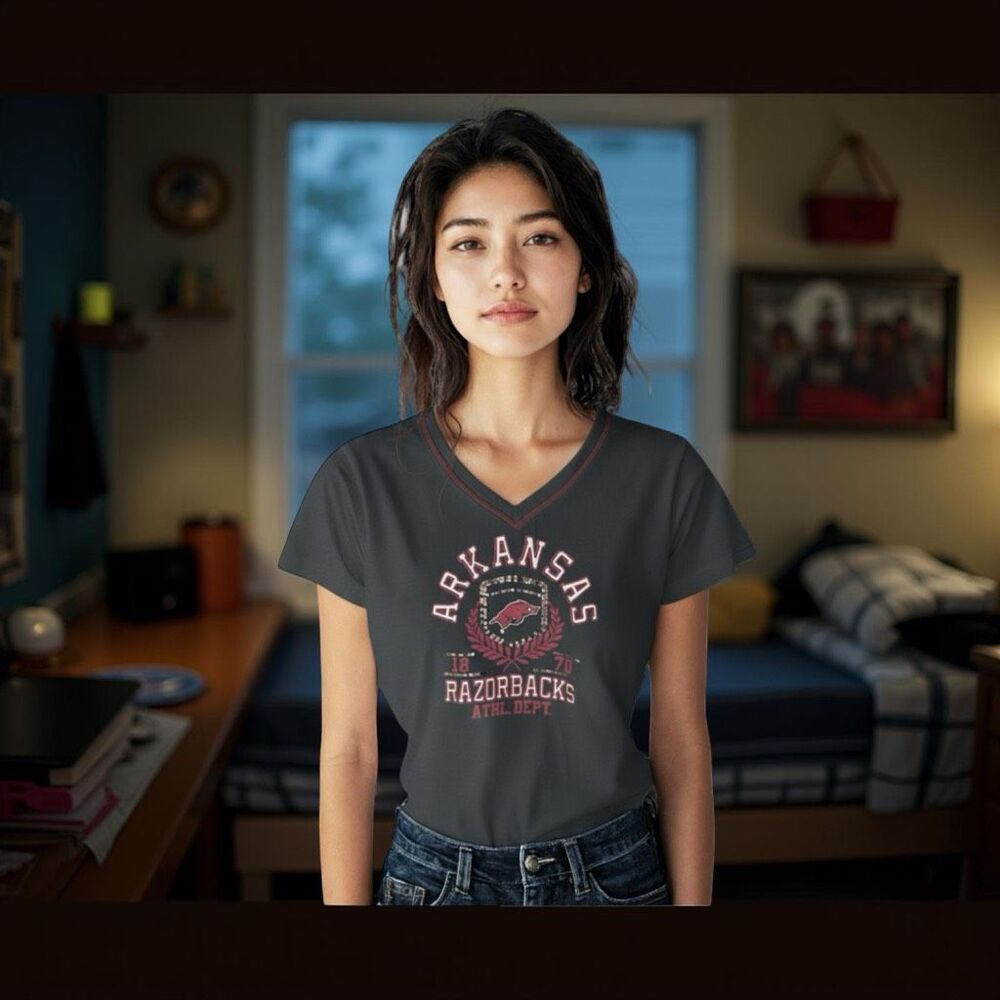 Women’s Arkansas Razerback V Neck Short Sleeve T Shirt Size Large